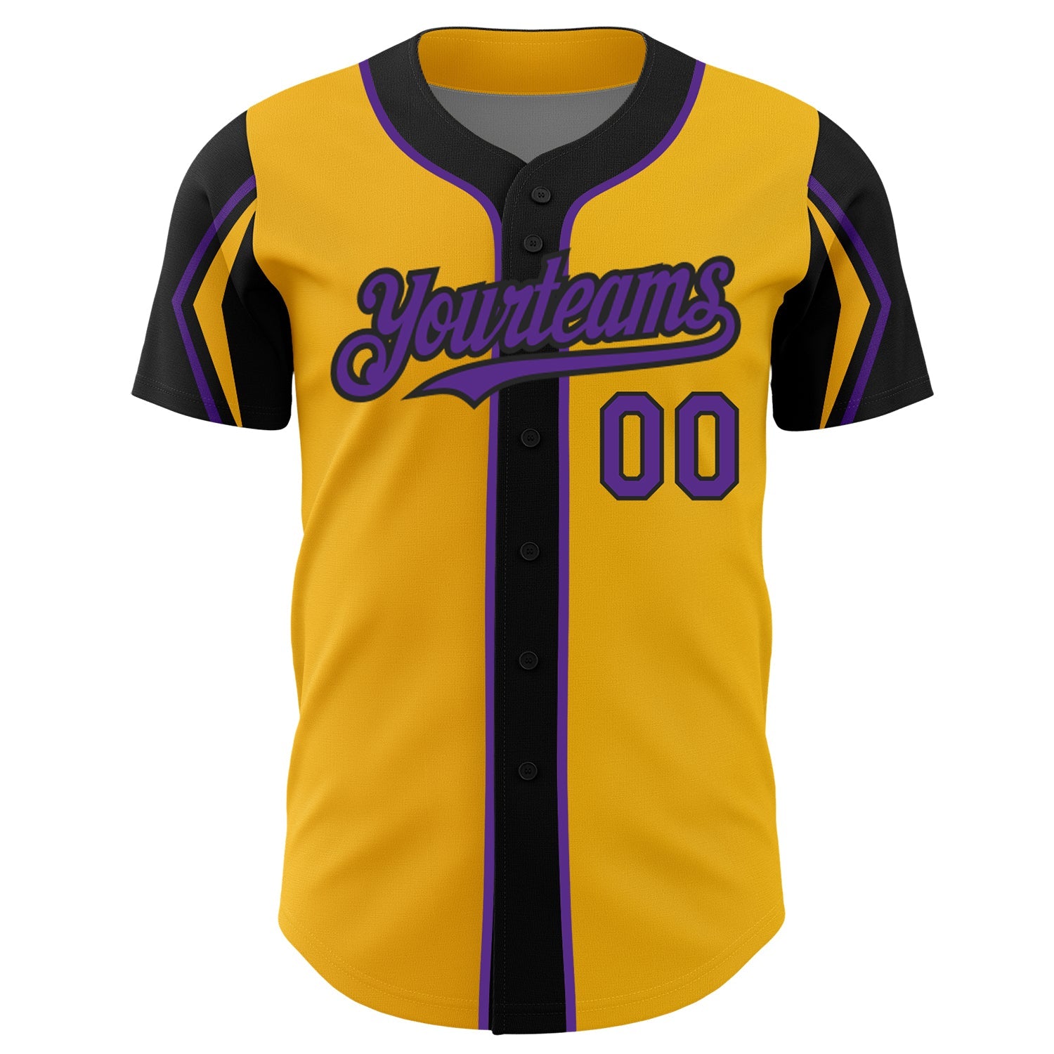 Custom Gold Purple-Black 3 Colors Arm Shapes Authentic Baseball Jersey - Sky-Custom