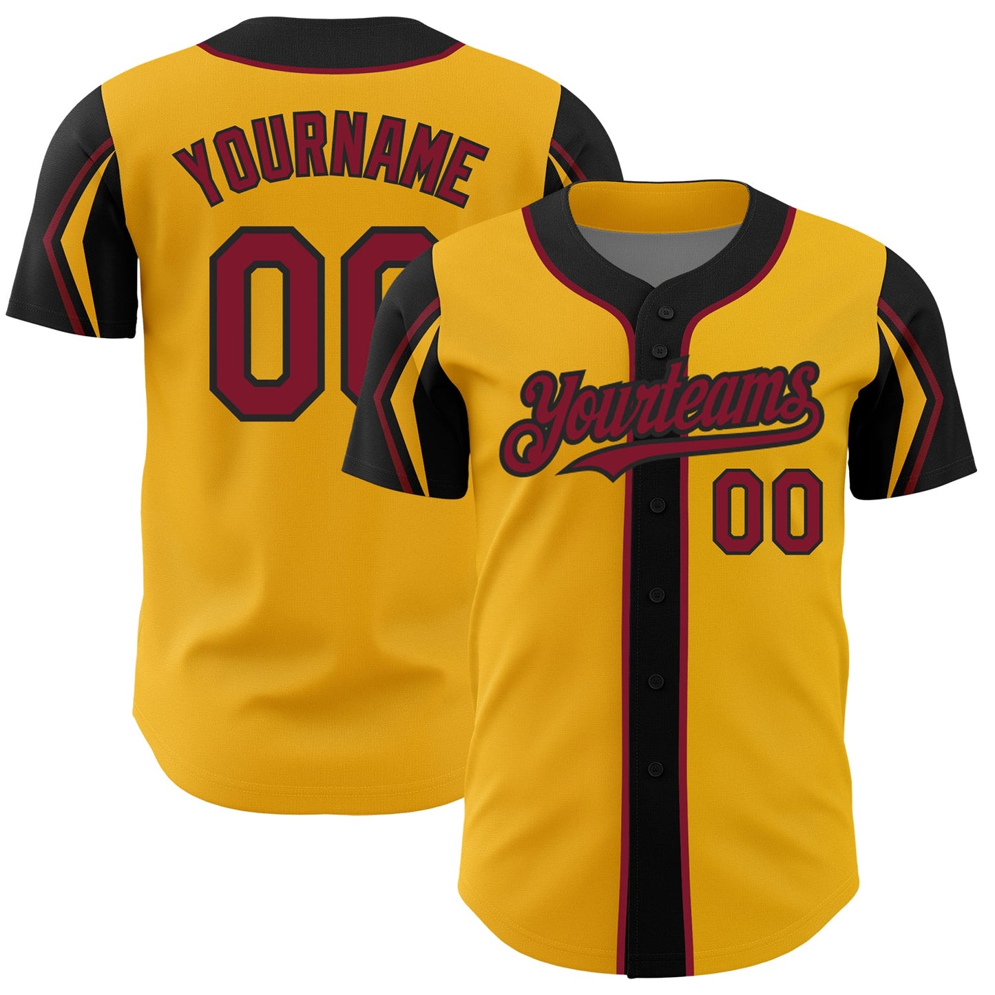 Custom Gold Crimson-Black 3 Colors Arm Shapes Authentic Baseball Jersey - Sky-Custom