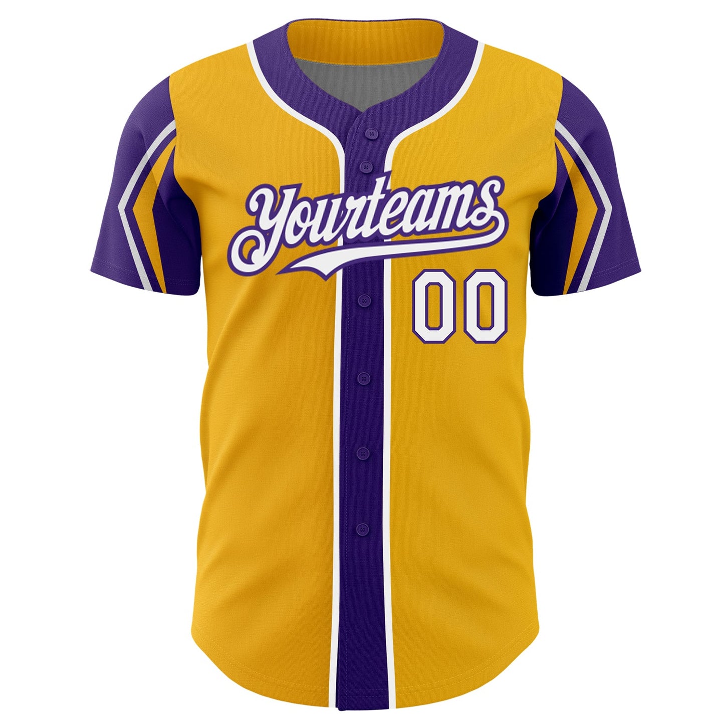 Custom Gold White-Purple 3 Colors Arm Shapes Authentic Baseball Jersey - Sky-Custom