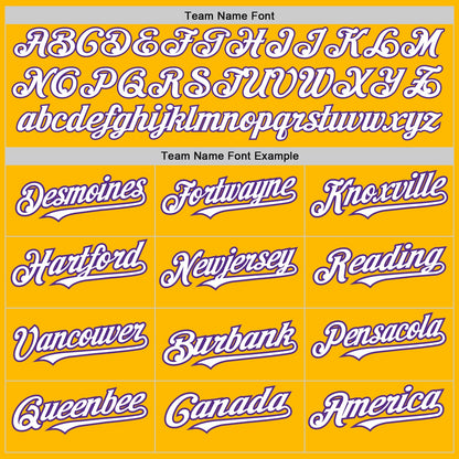 Custom Gold White-Purple 3 Colors Arm Shapes Authentic Baseball Jersey - Sky-Custom