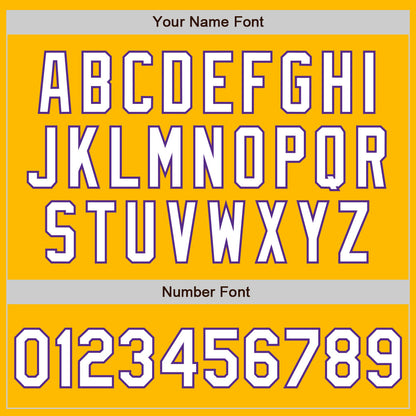 Custom Gold White-Purple 3 Colors Arm Shapes Authentic Baseball Jersey - Sky-Custom