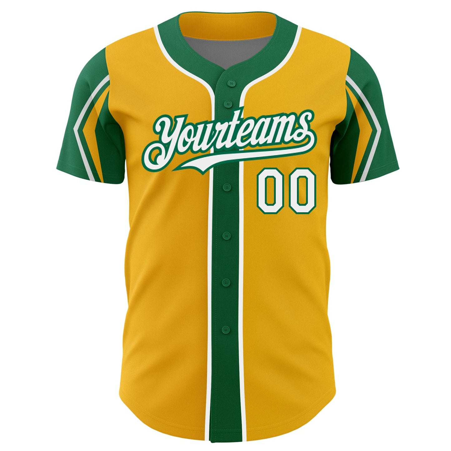 Custom Gold White-Kelly Green 3 Colors Arm Shapes Authentic Baseball Jersey - Sky-Custom