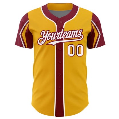 Custom Gold White-Crimson 3 Colors Arm Shapes Authentic Baseball Jersey - Sky-Custom