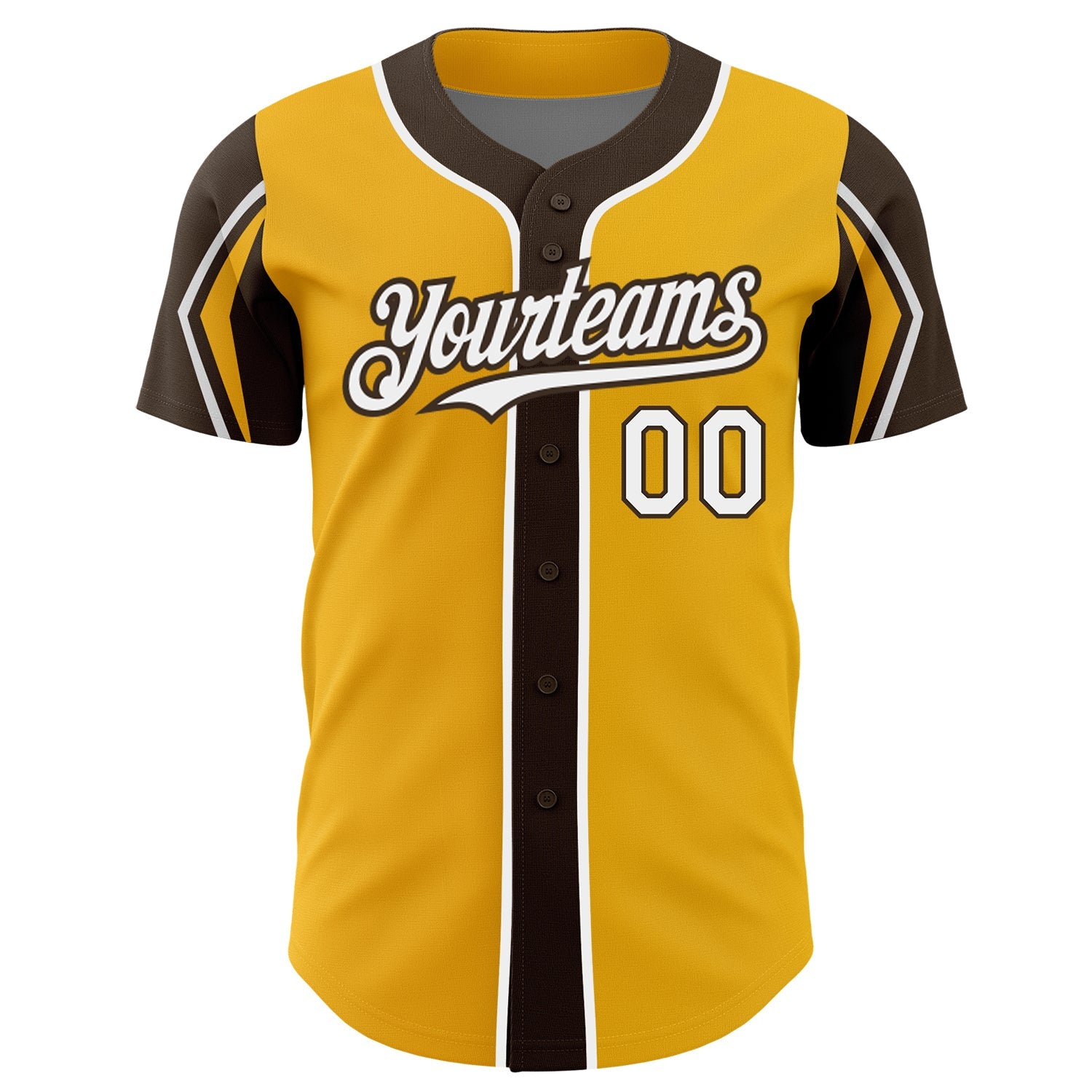Custom Gold White-Brown 3 Colors Arm Shapes Authentic Baseball Jersey - Sky-Custom