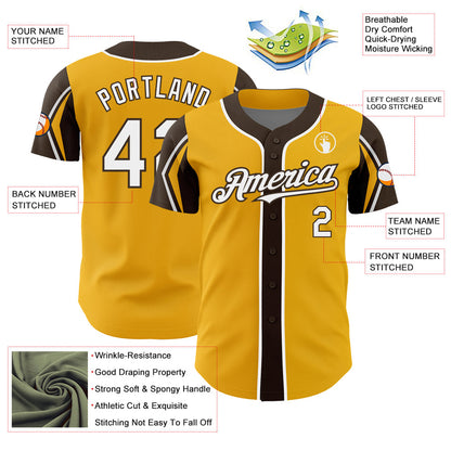 Custom Gold White-Brown 3 Colors Arm Shapes Authentic Baseball Jersey - Sky-Custom