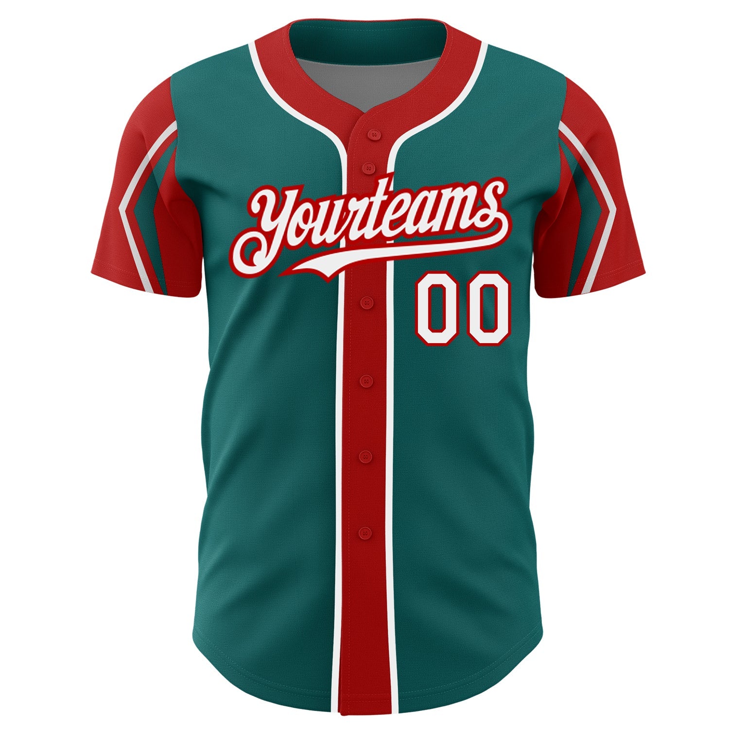 Custom Teal White-Red 3 Colors Arm Shapes Authentic Baseball Jersey - Sky-Custom