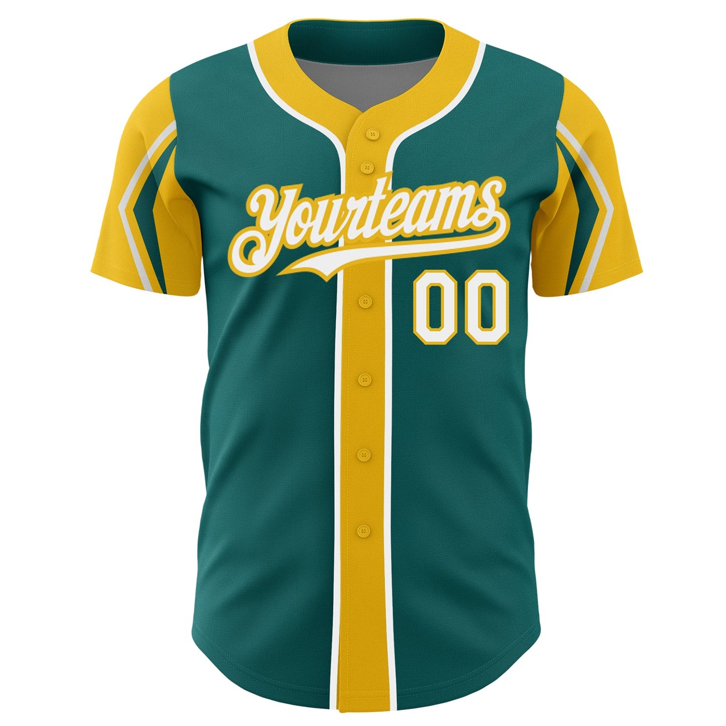Custom Teal White-Yellow 3 Colors Arm Shapes Authentic Baseball Jersey - Sky-Custom