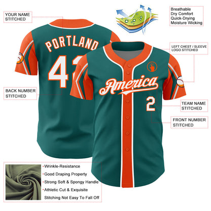 Custom Teal White-Orange 3 Colors Arm Shapes Authentic Baseball Jersey - Sky-Custom