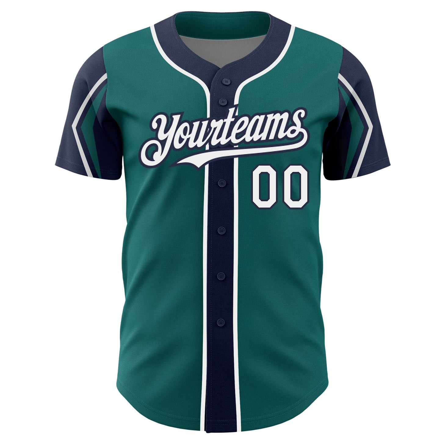 Custom Teal White-Navy 3 Colors Arm Shapes Authentic Baseball Jersey - Sky-Custom
