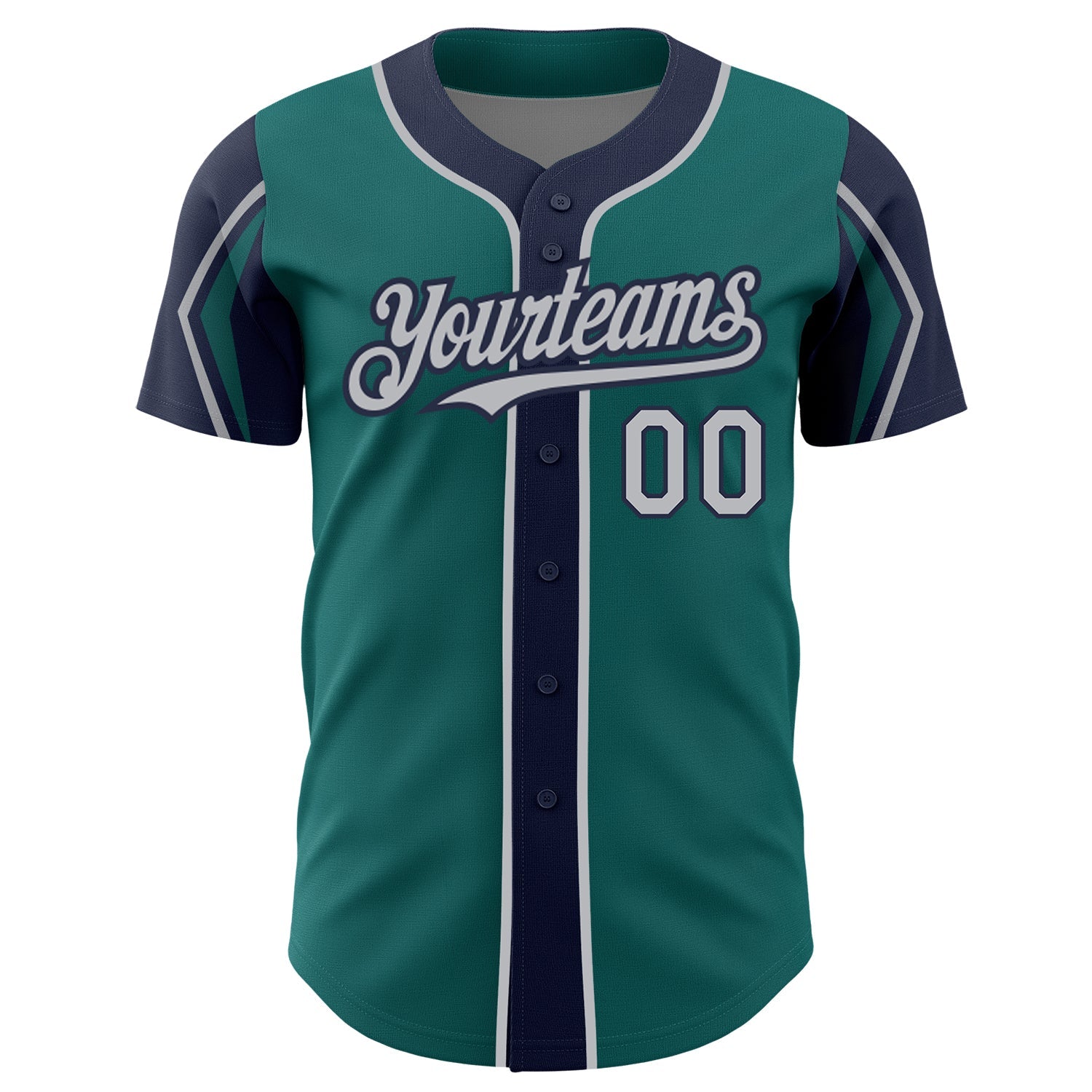 Custom Teal Gray-Navy 3 Colors Arm Shapes Authentic Baseball Jersey - Sky-Custom