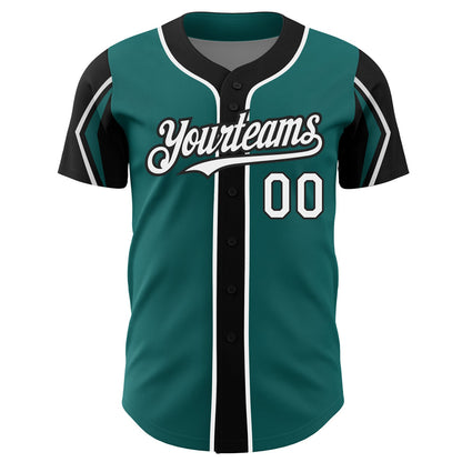 Custom Teal White-Black 3 Colors Arm Shapes Authentic Baseball Jersey - Sky-Custom