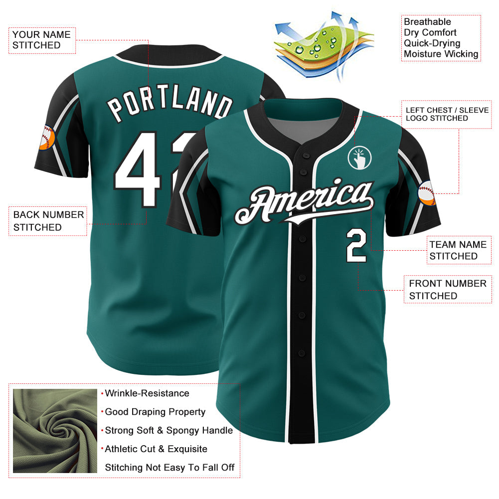 Custom Teal White-Black 3 Colors Arm Shapes Authentic Baseball Jersey - Sky-Custom
