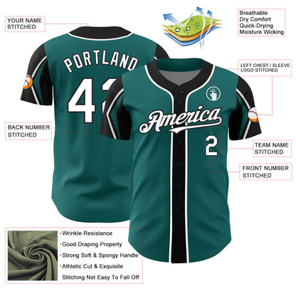 Custom Teal White-Black 3 Colors Arm Shapes Authentic Baseball Jersey - Sky-Custom