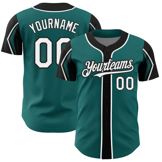 Custom Teal White-Black 3 Colors Arm Shapes Authentic Baseball Jersey - Sky-Custom