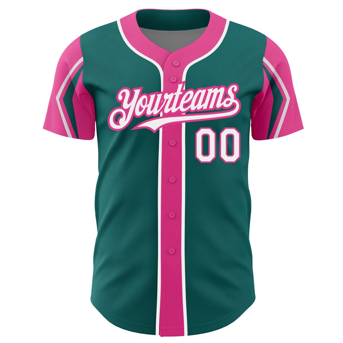 Custom Teal White-Pink 3 Colors Arm Shapes Authentic Baseball Jersey - Sky-Custom