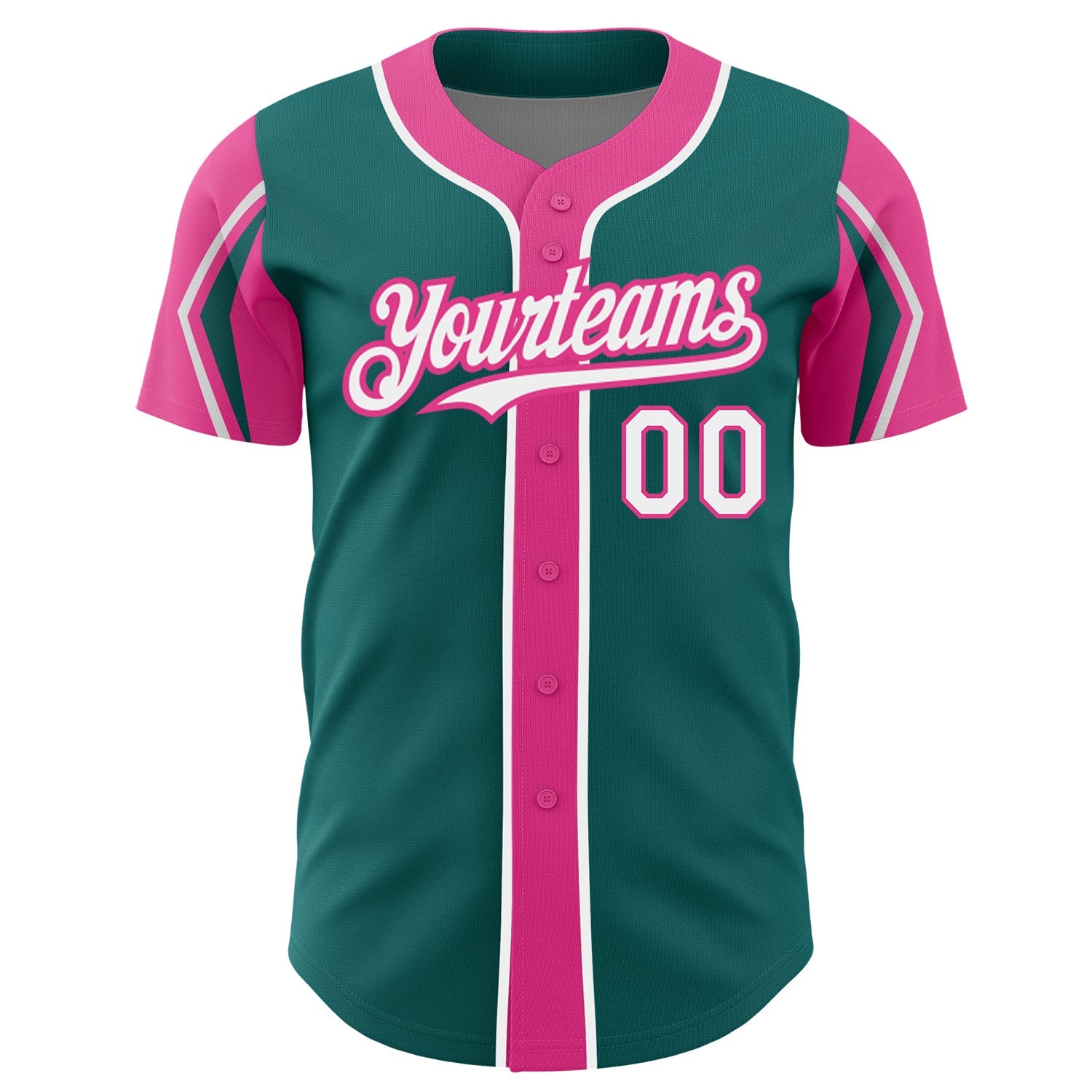 Custom Teal White-Pink 3 Colors Arm Shapes Authentic Baseball Jersey - Sky-Custom
