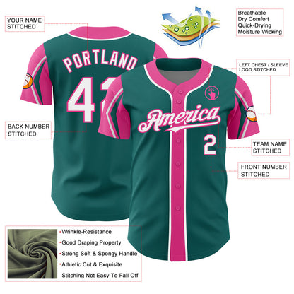 Custom Teal White-Pink 3 Colors Arm Shapes Authentic Baseball Jersey - Sky-Custom