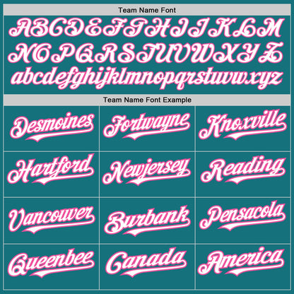 Custom Teal White-Pink 3 Colors Arm Shapes Authentic Baseball Jersey - Sky-Custom