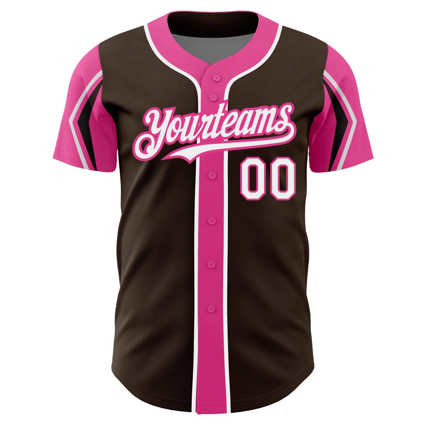 Custom Brown White-Pink 3 Colors Arm Shapes Authentic Baseball Jersey - Sky-Custom