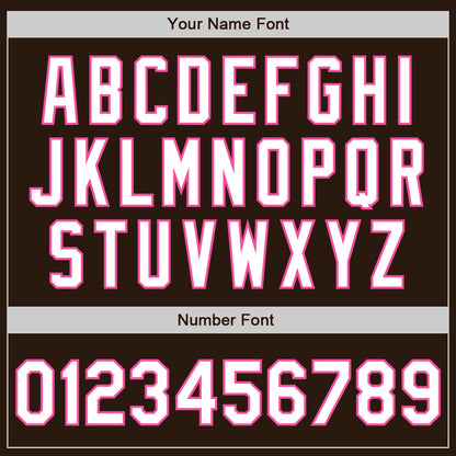 Custom Brown White-Pink 3 Colors Arm Shapes Authentic Baseball Jersey - Sky-Custom