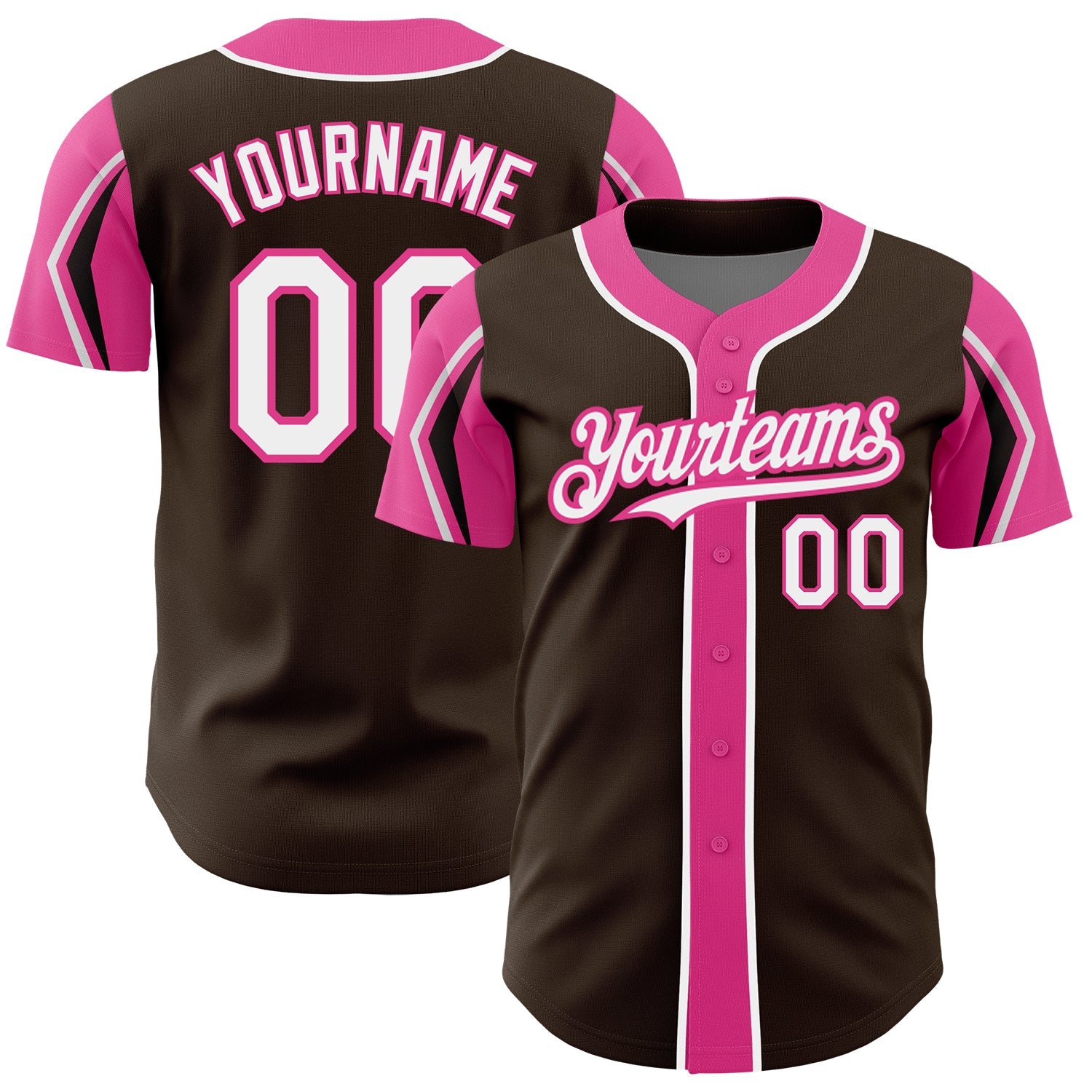 Custom Brown White-Pink 3 Colors Arm Shapes Authentic Baseball Jersey - Sky-Custom