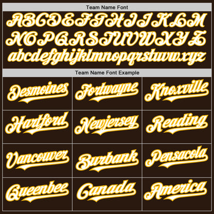 Custom Brown White-Gold 3 Colors Arm Shapes Authentic Baseball Jersey - Sky-Custom
