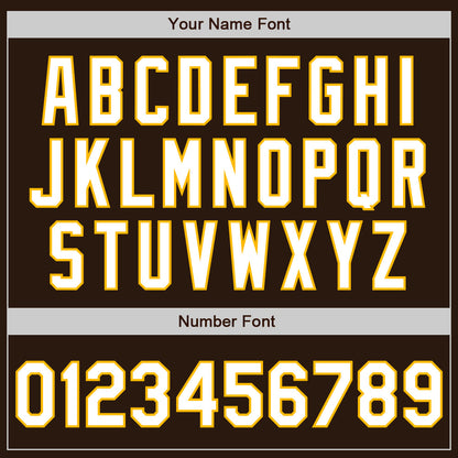 Custom Brown White-Gold 3 Colors Arm Shapes Authentic Baseball Jersey - Sky-Custom