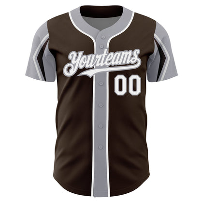 Custom Brown White-Gray 3 Colors Arm Shapes Authentic Baseball Jersey - Sky-Custom