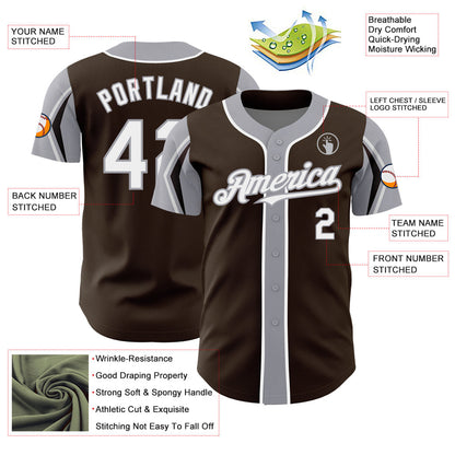 Custom Brown White-Gray 3 Colors Arm Shapes Authentic Baseball Jersey - Sky-Custom