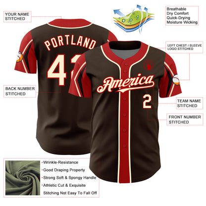Custom Brown Cream-Red 3 Colors Arm Shapes Authentic Baseball Jersey - Sky-Custom