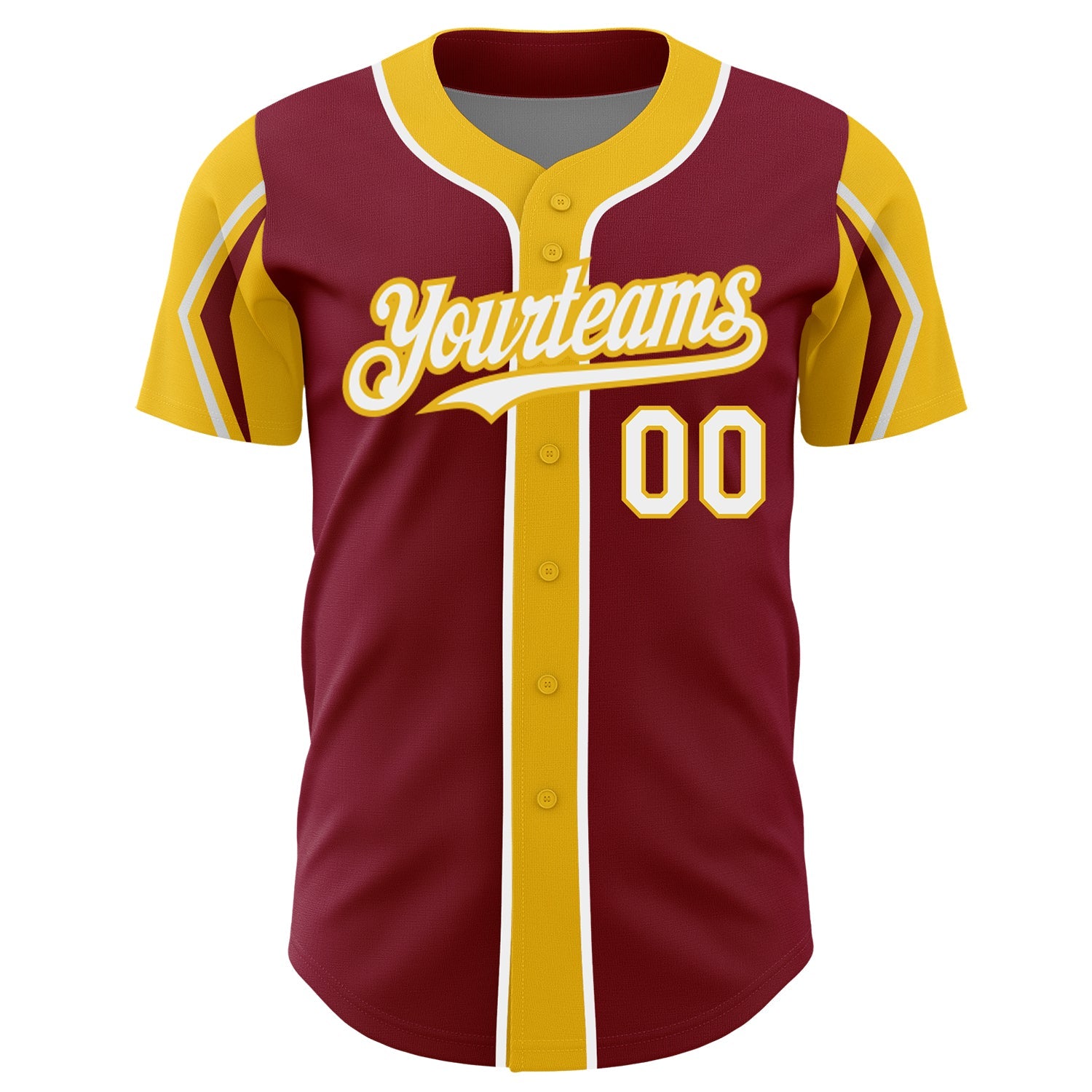 Custom Crimson White-Yellow 3 Colors Arm Shapes Authentic Baseball Jersey - Sky-Custom