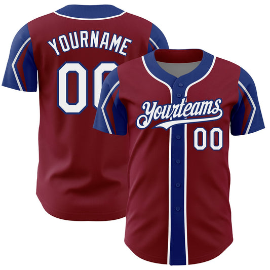 Custom Crimson White-Royal 3 Colors Arm Shapes Authentic Baseball Jersey - Sky-Custom