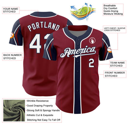 Custom Crimson White-Navy 3 Colors Arm Shapes Authentic Baseball Jersey - Sky-Custom