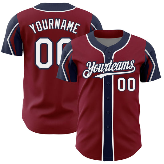 Custom Crimson White-Navy 3 Colors Arm Shapes Authentic Baseball Jersey - Sky-Custom