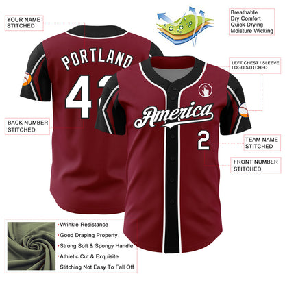 Custom Crimson White-Black 3 Colors Arm Shapes Authentic Baseball Jersey - Sky-Custom