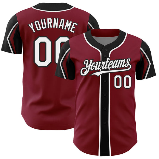 Custom Crimson White-Black 3 Colors Arm Shapes Authentic Baseball Jersey - Sky-Custom