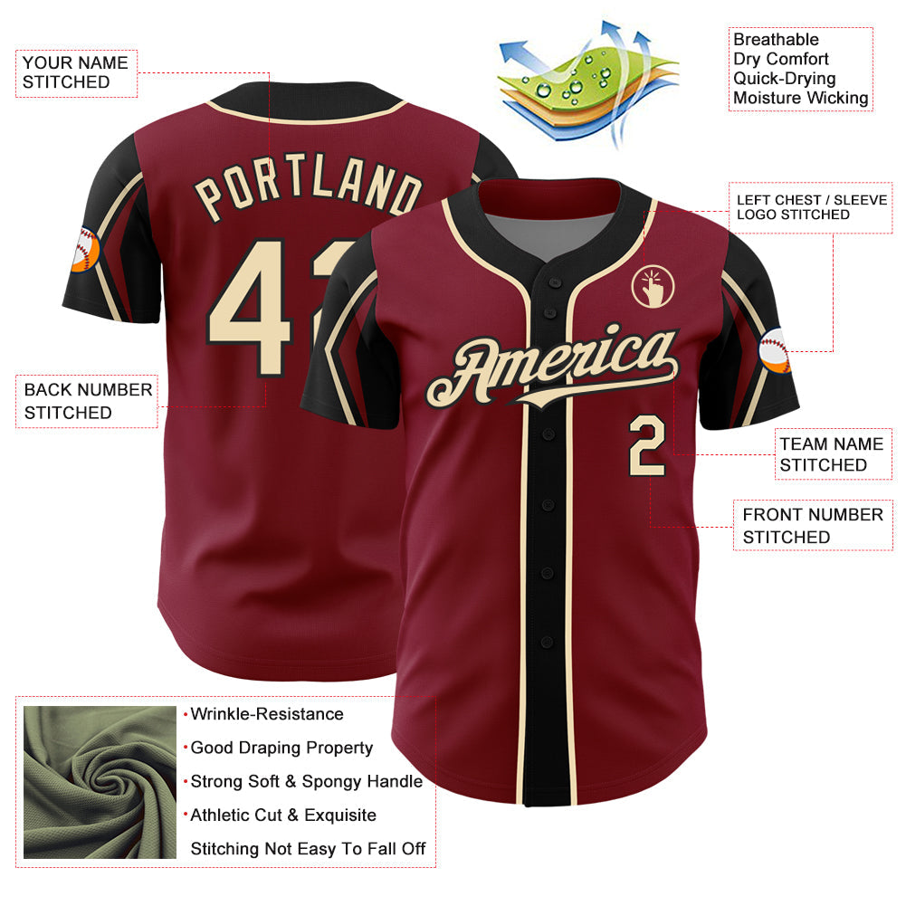 Custom Crimson City Cream-Black 3 Colors Arm Shapes Authentic Baseball Jersey - Sky-Custom