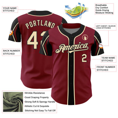Custom Crimson City Cream-Black 3 Colors Arm Shapes Authentic Baseball Jersey - Sky-Custom