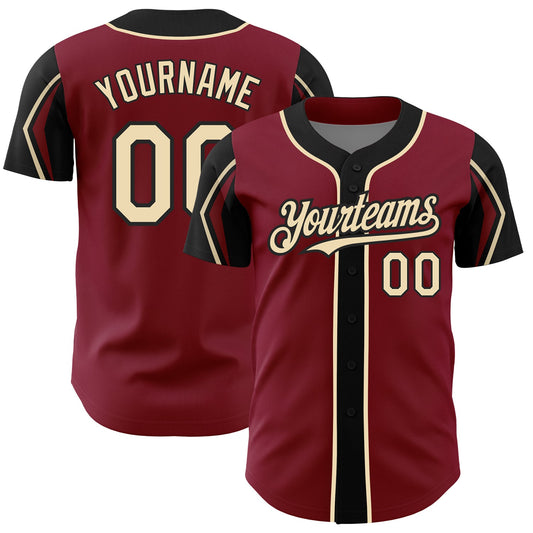 Custom Crimson City Cream-Black 3 Colors Arm Shapes Authentic Baseball Jersey - Sky-Custom