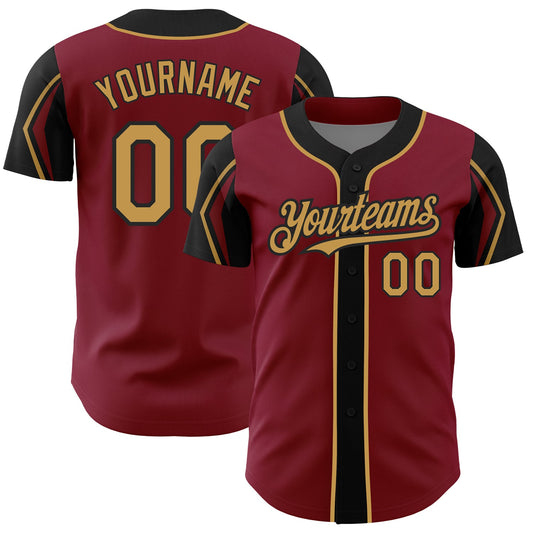 Custom Crimson Old Gold-Black 3 Colors Arm Shapes Authentic Baseball Jersey - Sky-Custom
