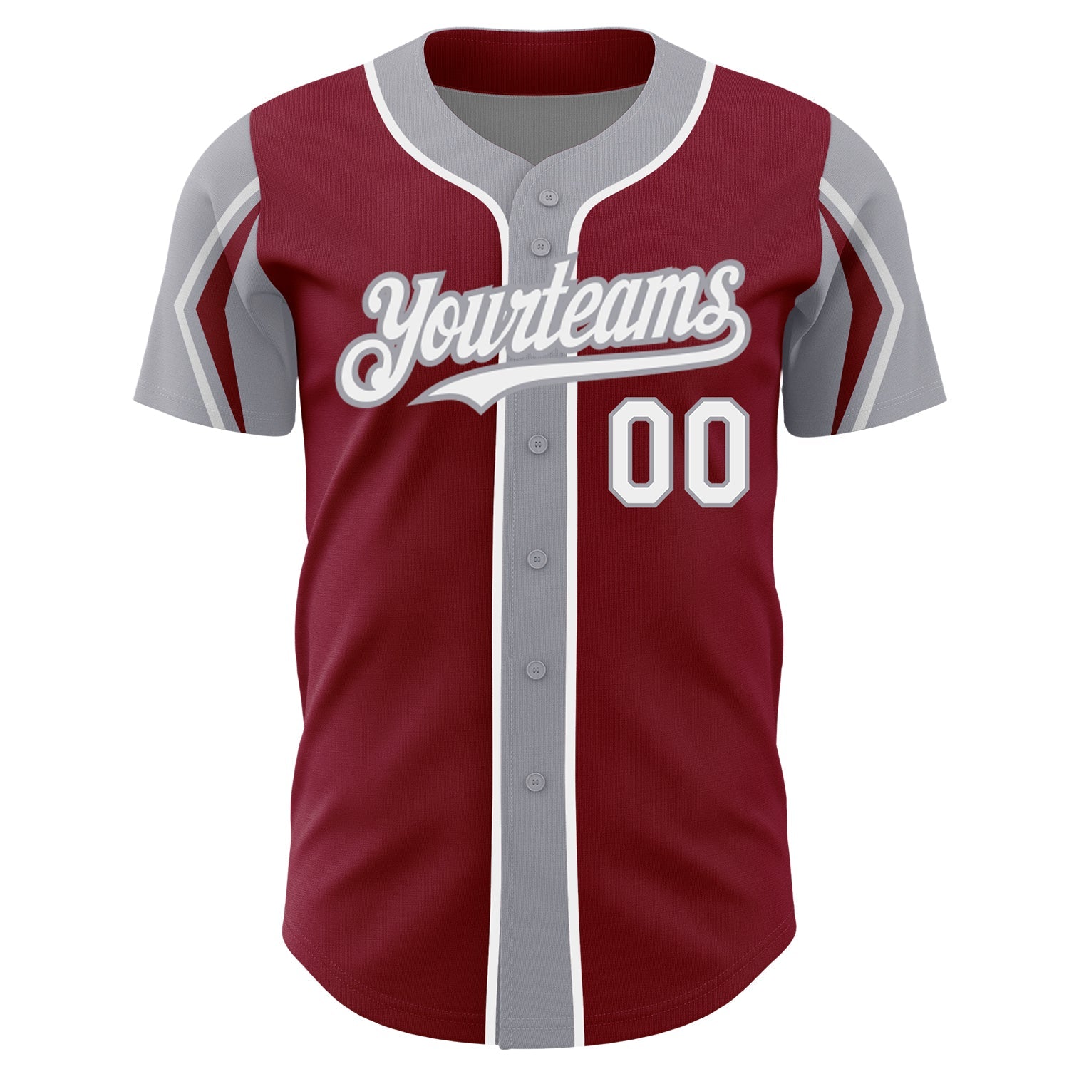 Custom Crimson White-Gray 3 Colors Arm Shapes Authentic Baseball Jersey - Sky-Custom