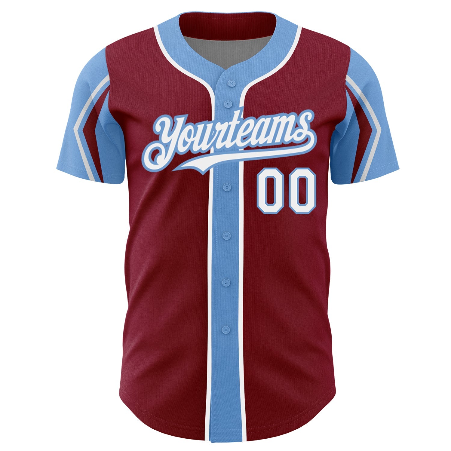 Custom Crimson White-Light Blue 3 Colors Arm Shapes Authentic Baseball Jersey - Sky-Custom