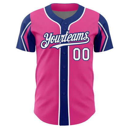 Custom Pink White-Royal 3 Colors Arm Shapes Authentic Baseball Jersey - Sky-Custom