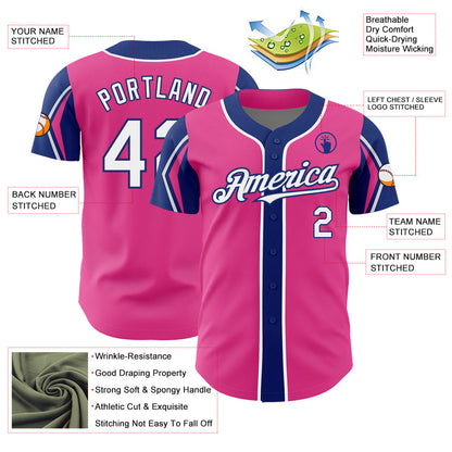 Custom Pink White-Royal 3 Colors Arm Shapes Authentic Baseball Jersey - Sky-Custom