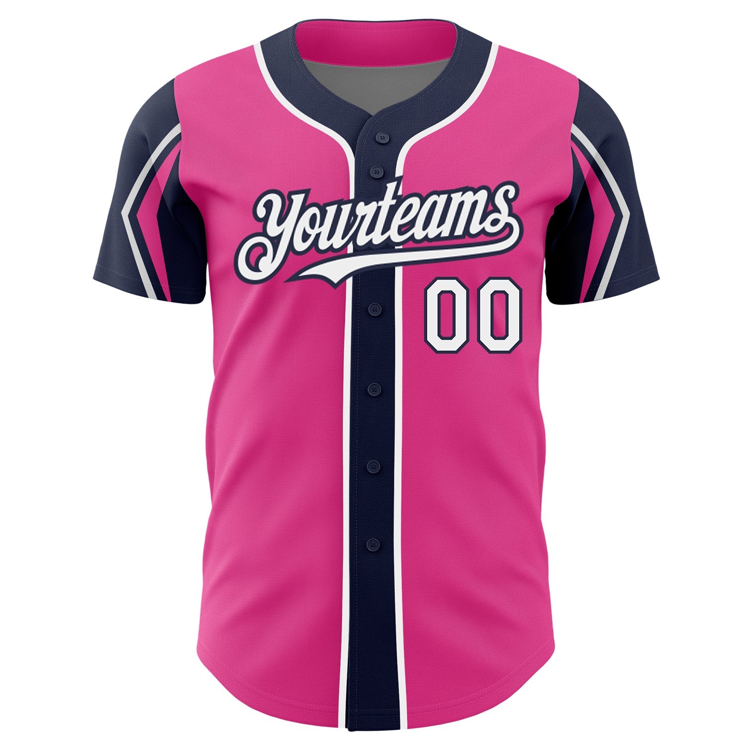 Custom Pink White-Navy 3 Colors Arm Shapes Authentic Baseball Jersey - Sky-Custom