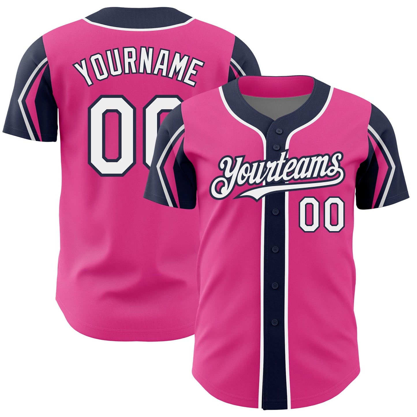 Custom Pink White-Navy 3 Colors Arm Shapes Authentic Baseball Jersey - Sky-Custom