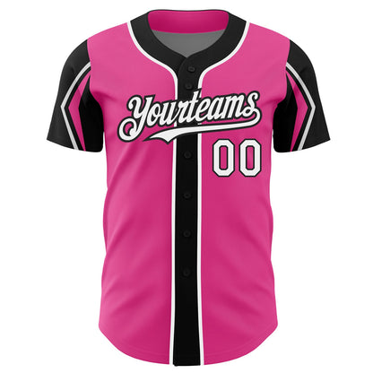 Custom Pink White-Black 3 Colors Arm Shapes Authentic Baseball Jersey - Sky-Custom