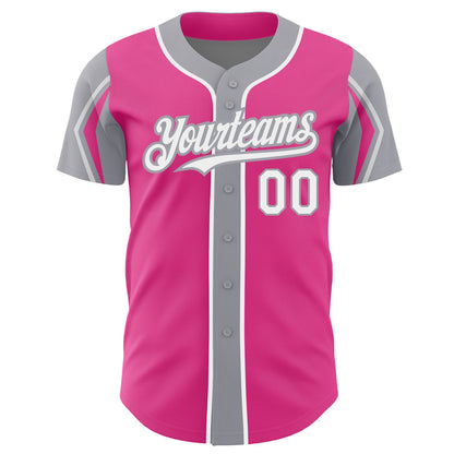 Custom Pink White-Gray 3 Colors Arm Shapes Authentic Baseball Jersey - Sky-Custom