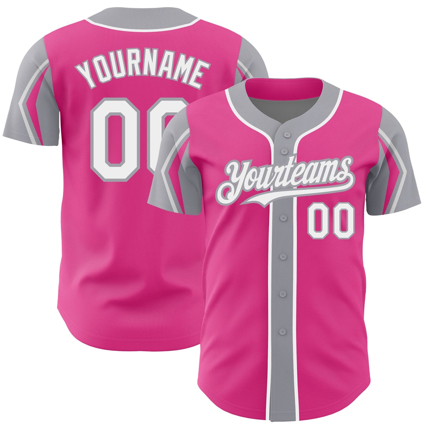 Custom Pink White-Gray 3 Colors Arm Shapes Authentic Baseball Jersey - Sky-Custom
