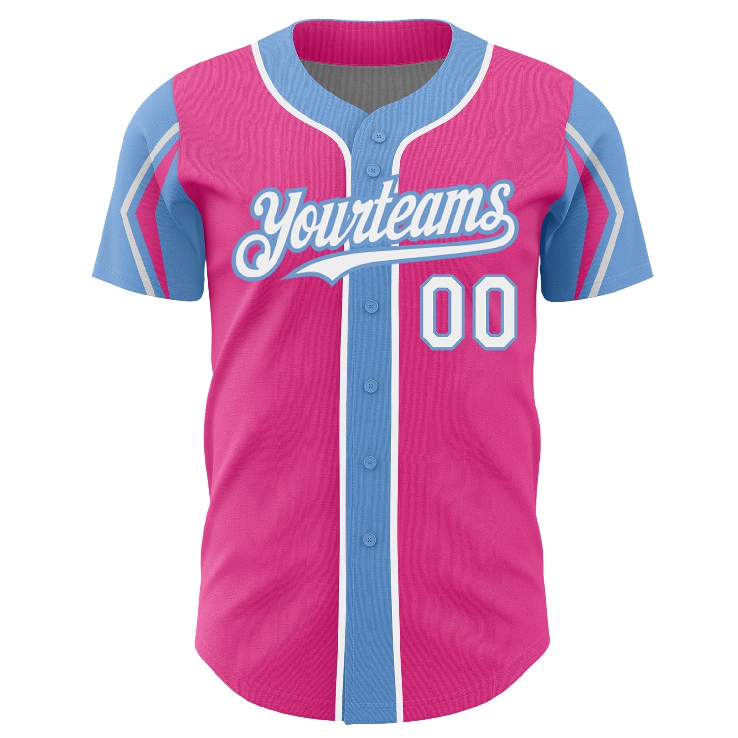 Custom Pink White-Light Blue 3 Colors Arm Shapes Authentic Baseball Jersey - Sky-Custom